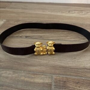 Gold Tone 3 bears Red Brown leather belt 32.5" x 1.25"